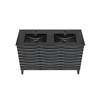 Swiss Madison48 in. Black Oak, Double Basin Bathroom Vanity With Black Ceramic Sink Top