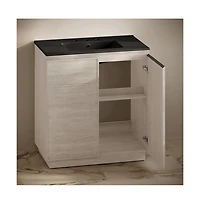 36" Freestanding Bathroom Vanity in White Oak, Black 3-Hole Widespread Sink Top