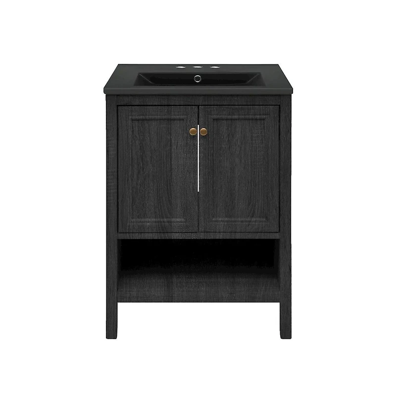 Swiss Madison24" Freestanding Bathroom Vanity in Black Oak, Black 3-Hole Centerset Sink Top