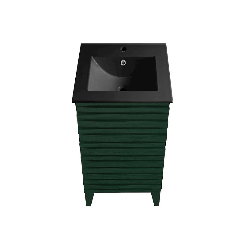 Swiss Madison Cascade 18" Freestanding Bathroom Vanity in Green Oak with Black Sink Top