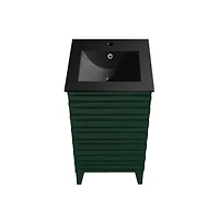 Swiss Madison Cascade 18" Freestanding Bathroom Vanity in Green Oak with Black Sink Top