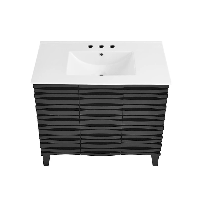 Cascade 36 in. Black Oak Bathroom Vanity With White, 3-Hole Ceramic Sink Top