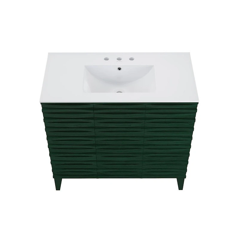 Swiss Madison36" Freestanding Bathroom Vanity in Green Oak with 3-Hole Widespread Sink Top