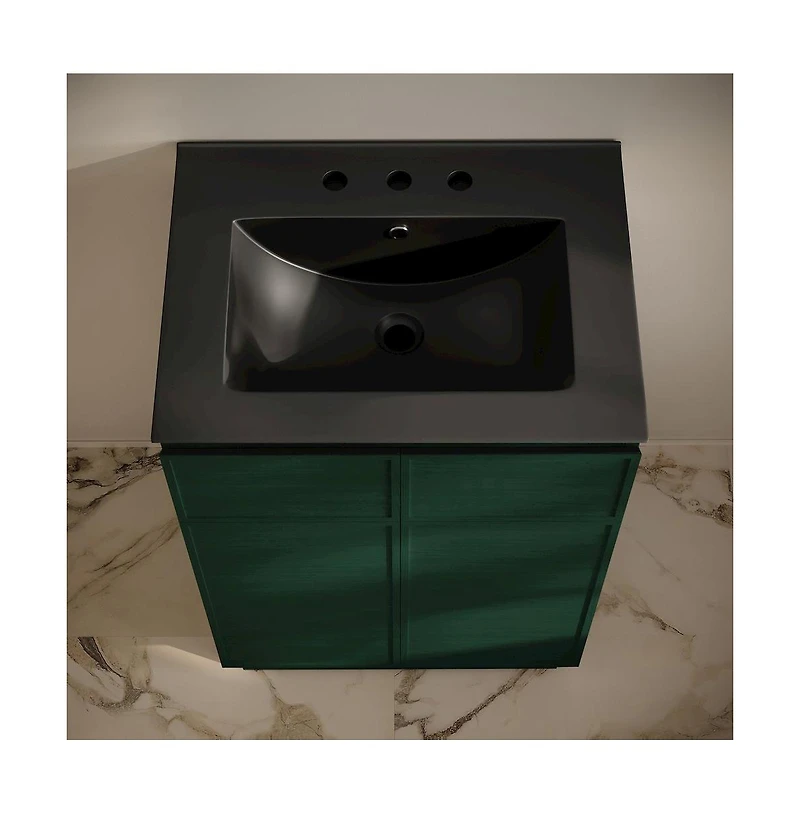 Swiss Madison 24" Freestanding Bathroom Vanity in Green Oak, Black 3-Hole Widespread Sink Top