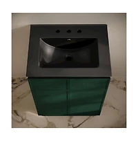 Swiss Madison 24" Freestanding Bathroom Vanity in Green Oak, Black 3-Hole Widespread Sink Top