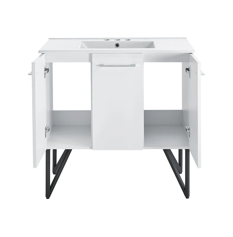 Swiss MadisonAnnecy 36 in. White Bathroom Vanity With White, 3-Hole Ceramic Sink Top