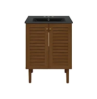 Swiss Madison 24" Freestanding Bathroom Vanity in Brown Oak, Black 3-Hole Centerset Sink Top