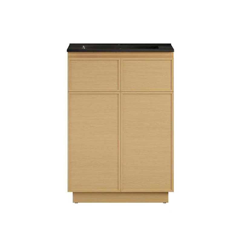 St. Tropez 24" Freestanding Bathroom Vanity in Natural Oak with Black Sink Top