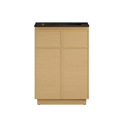 St. Tropez 24" Freestanding Bathroom Vanity in Natural Oak with Black Sink Top