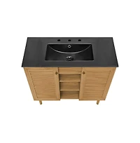 36" Freestanding Bathroom Vanity in Golden Oak, Black 3-Hole Widespread Sink Top