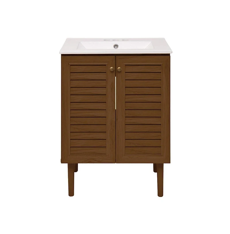 Swiss Madison 24" Freestanding Bathroom Vanity in Brown Oak with 3-Hole Centerset Sink Top