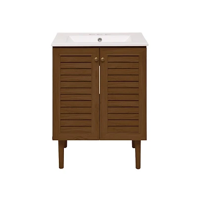Swiss Madison 24" Freestanding Bathroom Vanity in Brown Oak with 3-Hole Centerset Sink Top