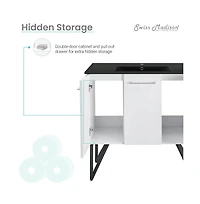 Annecy 36 in. White Bathroom Vanity With Black Ceramic Sink Top