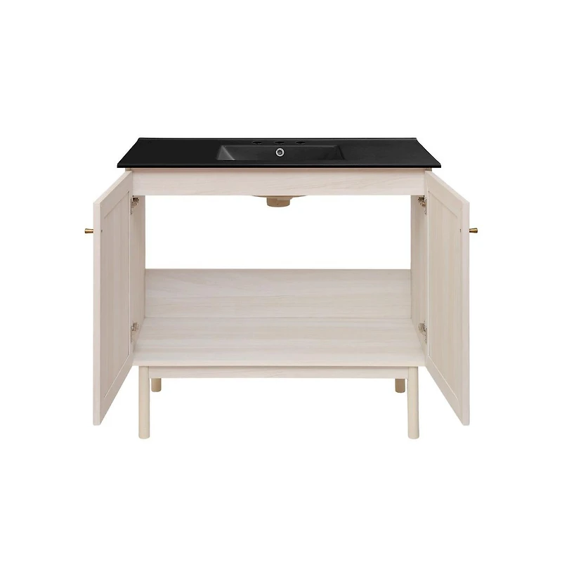 Swiss Madison 36" Freestanding Bathroom Vanity in White Oak, Black 3-Hole Widespread Sink Top