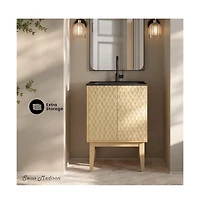 Swiss Madison Bosse 24" Freestanding Bathroom Vanity in Natural Oak with Black Sink Top