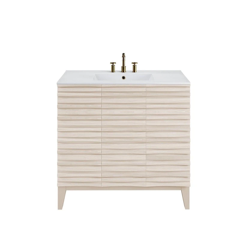Swiss Madison Cascade in. White Oak Bathroom Vanity With White