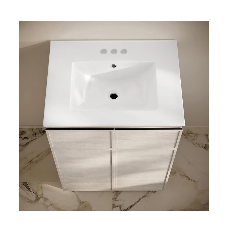 Swiss Madison 24" Freestanding Bathroom Vanity in White Oak with 3-Hole Centerset Sink Top
