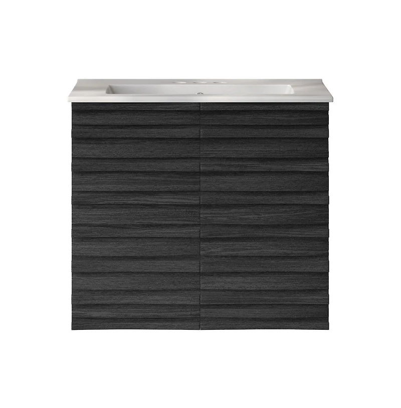 Swiss Madison24" Wall-Mounted Bathroom Vanity in Black Oak with 3-Hole Centerset Sink Top