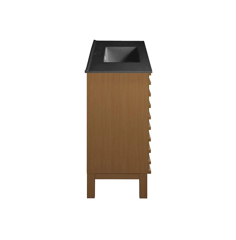 Swiss Madison Cascade 48 in. Brown Oak Bathroom Vanity With Black Ceramic Sink Top