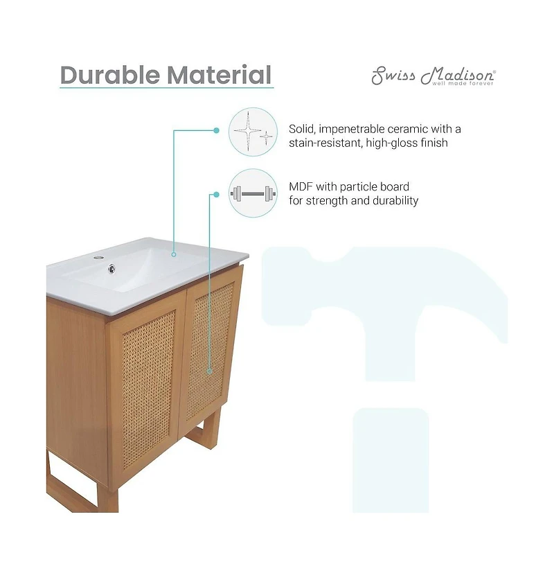 Swiss Madison Arles 30" Freestanding Bathroom Vanity in Natural Oak with Sink Top