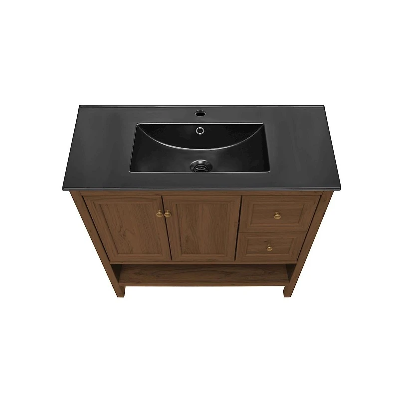 Chateau 36" Freestanding Bathroom Vanity in Brown Oak with Black Sink Top