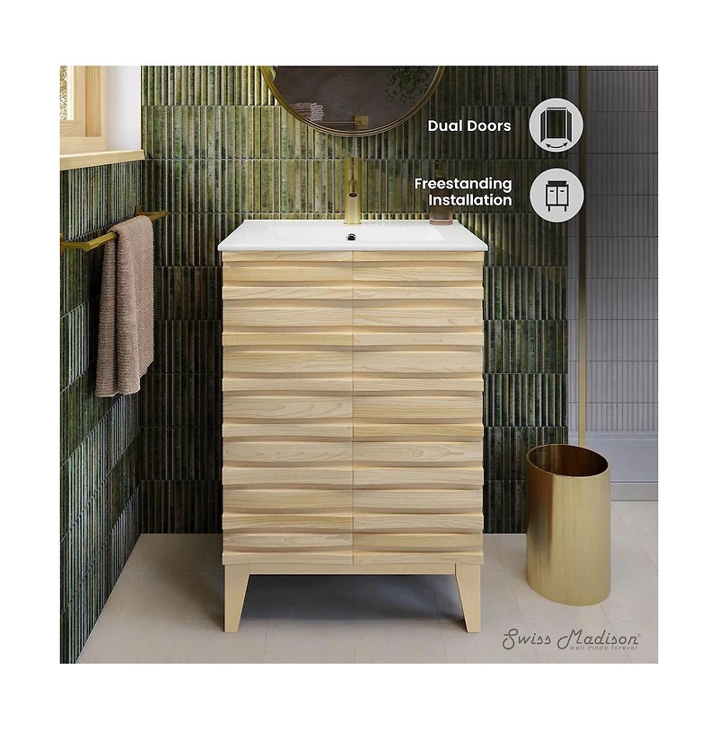 Swiss Madison Cascade 24" Bathroom Vanity in Natural Oak