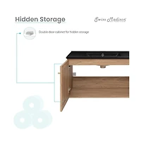 Swiss Madison 36 in. Brown Oak Wall Hung Bathroom Vanity With Black, 3-Hole Ceramic Sink Top