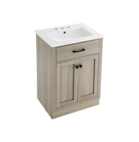Swiss Madison Burdon 24 in. Brown Oak Bathroom Vanity With White, 3-Hole Ceramic Sink Top
