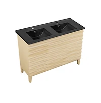 Swiss Madison 48 in. Natural Oak, Double Basin Bathroom Vanity With Black Ceramic Sink Top
