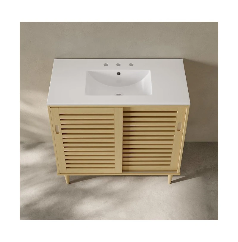 Swiss Madison Delice 36" Freestanding Bathroom Vanity, Natural Oak, 3-Hole Widespread Sink Top