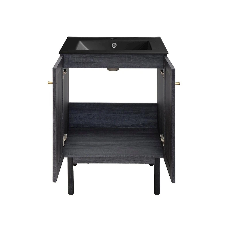 Classe 24" Freestanding Bathroom Vanity in Black Oak with Black Sink Top