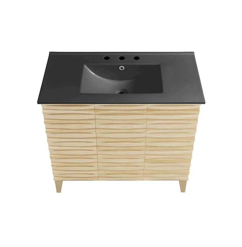 Swiss Madison Cascade 36 in. Natural oak Bathroom Vanity With Black, 3-Hole Ceramic Sink Top