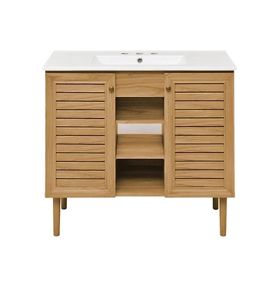 Swiss Madison 36" Freestanding Bathroom Vanity in Golden Oak with 3-Hole Widespread Sink Top