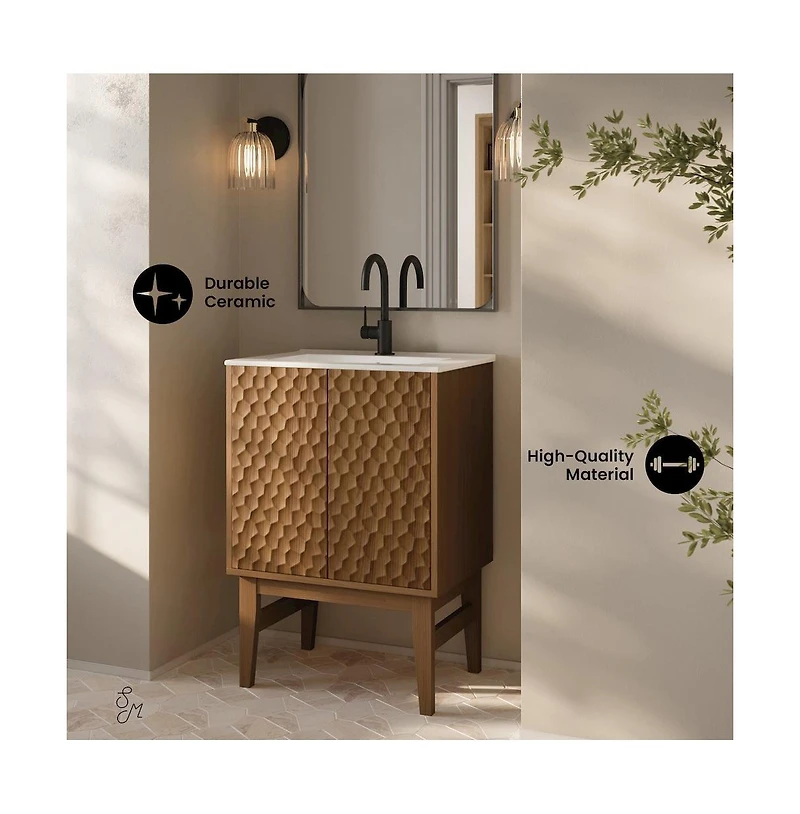 Bosse 24" Freestanding Bathroom Vanity in Brown Oak with Sink Top