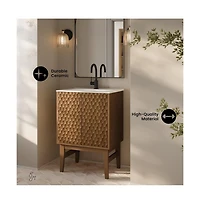 Bosse 24" Freestanding Bathroom Vanity in Brown Oak with Sink Top