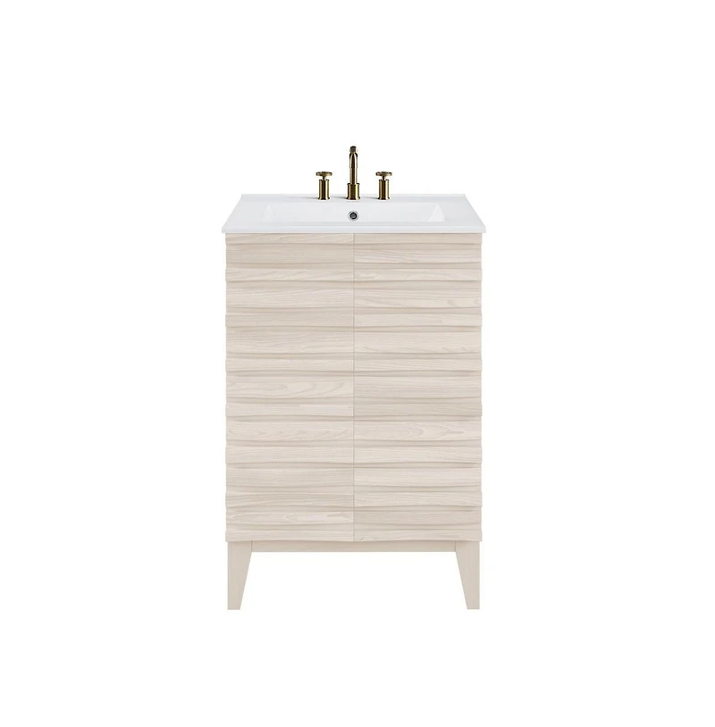 Swiss Madison Cascade 24 in. White Oak Bathroom Vanity With White, 3-Hole Ceramic Sink Top