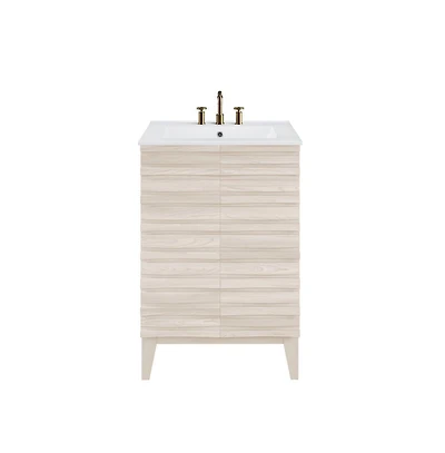 Swiss Madison Cascade 24 in. White Oak Bathroom Vanity With White, 3-Hole Ceramic Sink Top