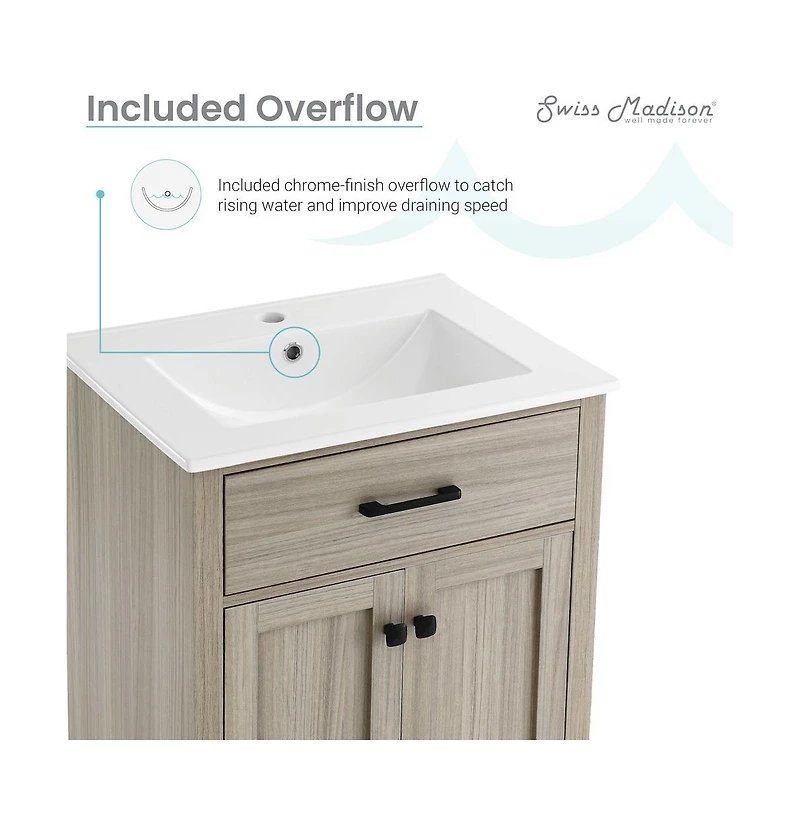 Swiss Madison Burdon 24" Freestanding Bathroom Vanity in Weathered Oak with Sink Top