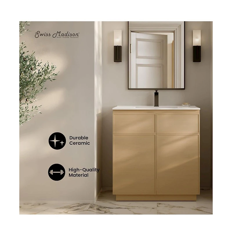 Swiss Madison St. Tropez 36" Freestanding Bathroom Vanity in Natural Oak with Sink Top