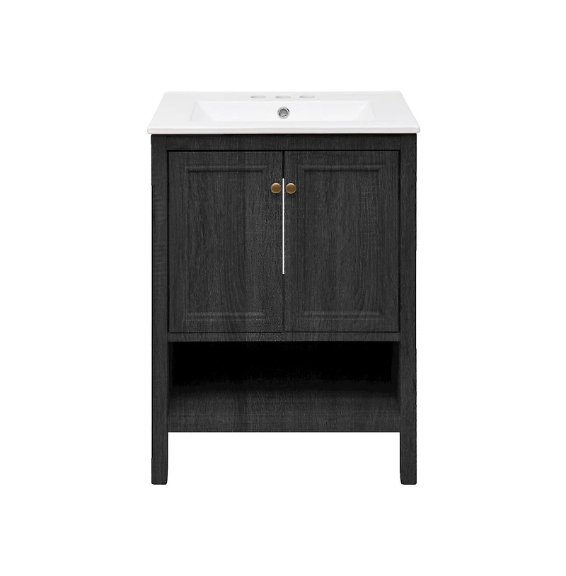 Swiss Madison 24" Freestanding Bathroom Vanity in Oak with 3-Hole Centerset Sink Top