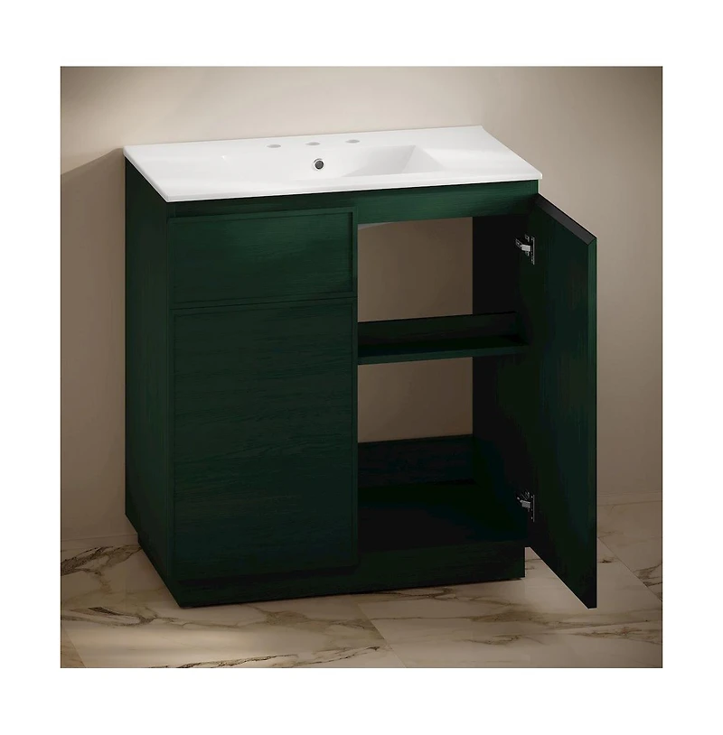 Swiss Madison36" Freestanding Bathroom Vanity in Green Oak with 3-Hole Widespread Sink Top