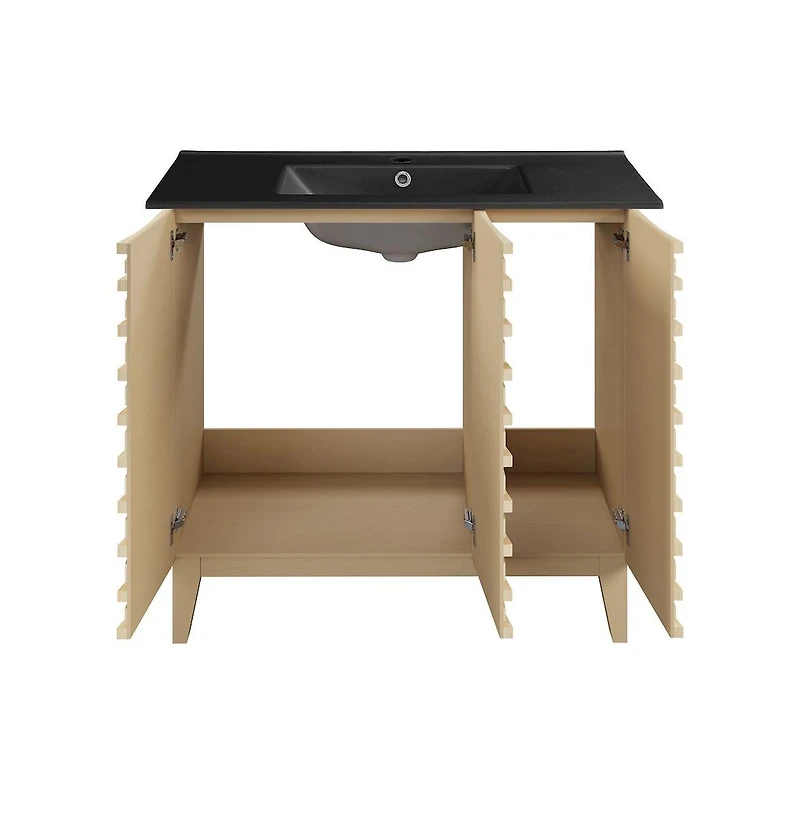 Swiss MadisonCascade 36 in. Natural oak Bathroom Vanity With Black Ceramic Sink Top