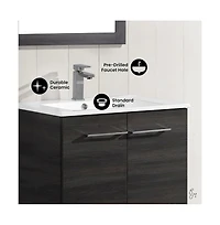 Swiss Madison Annecy 24" Freestanding Bathroom Vanity in Black Walnut with Sink Top