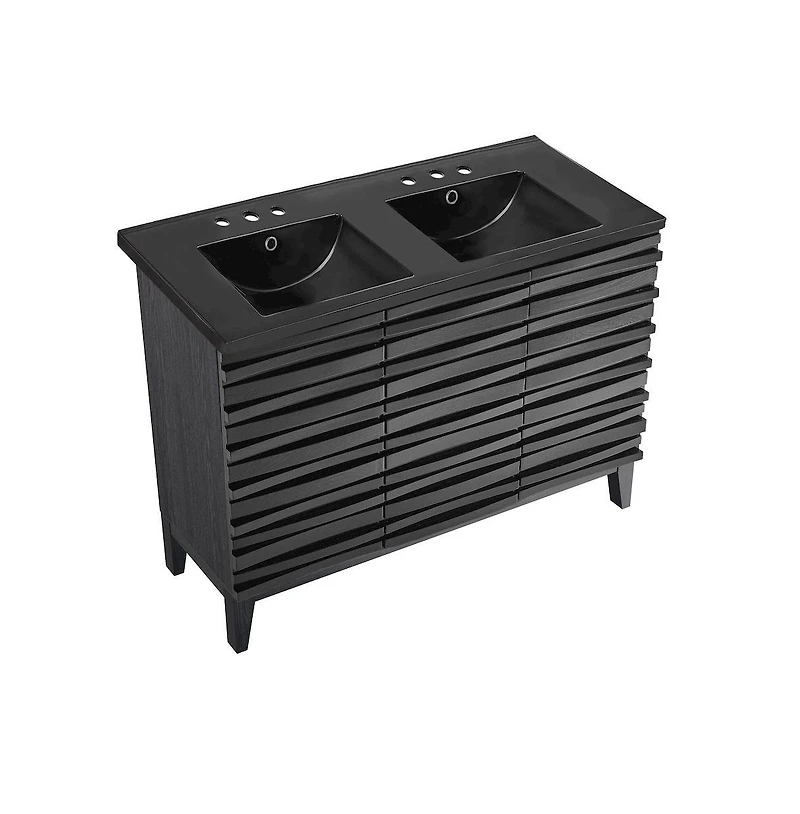 Swiss Madison48 in. Black Oak, Double Basin Bathroom Vanity, Black, 3-Hole Ceramic Sink Top