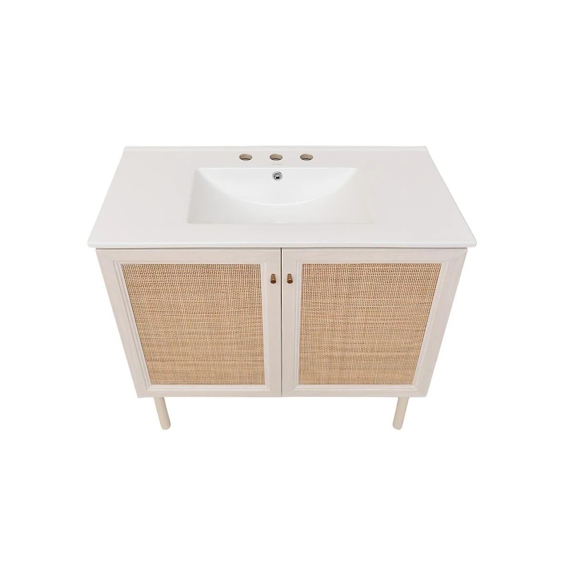 Swiss Madison 36" Freestanding Bathroom Vanity in White Oak with 3-Hole Widespread Sink Top