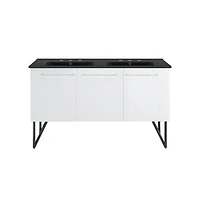 Swiss Madison 60 in. White, Double Basin Bathroom Vanity, Black, 3-Hole Sink Top