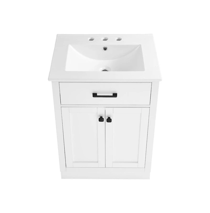 Swiss Madison Burdon 24" Freestanding Bathroom Vanity in White with 3-Hole Centerset Sink Top