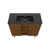 Swiss Madison 36" Freestanding Bathroom Vanity in Brown Oak, Black 3-Hole Widespread Sink Top