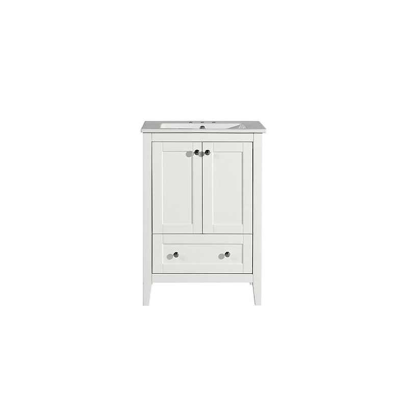 Swiss Madison Cannes 24 in. White Bathroom Vanity With White, 3-Hole Ceramic Sink Top