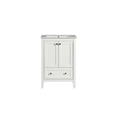 Swiss Madison Cannes 24 in. White Bathroom Vanity With White, 3-Hole Ceramic Sink Top
